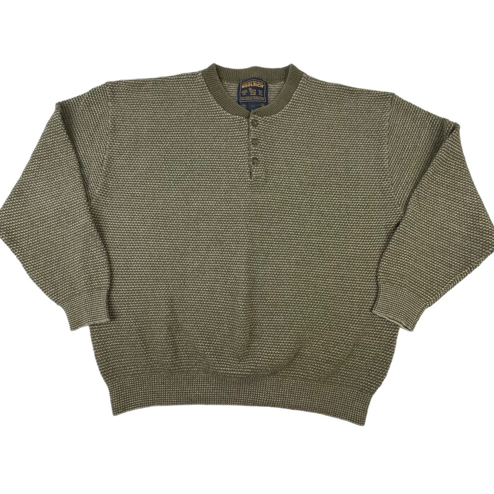 Vintage Woolrich Henley Long Sleeve Knit Sweatshirt Heather Green Mens Large